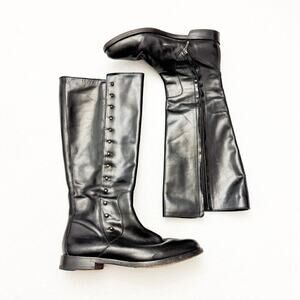 Cole Haan Black Leather Zip Up Riding Biker Boots Riveted Knee High Size 7 EUC